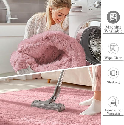 OLANLY 5x8 Machine Washable Large Area Rugs for Living Room, Bedroom, Soft Fluffy Shaggy Bedside Rug, Indoor Floor Carpet for Kids Girls and Boys, Dorms, Nursery, Home Decor Aesthetic, Pale Pink