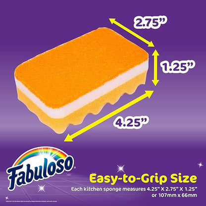 Fabuloso Scratch-Free Kitchen Dish Sponges, Rainbow Cellulose Scrubber Sponge with Scouring Pad for Dishes, Pots, Pans, Counters and Sinks, Tough on Messes, 4.25 x 2.75 x 1.25 in, 12 Count