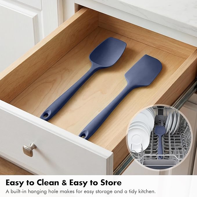 3 Pieces Silicone Spatula Set: Ironberry 600ºF Heat Resistant Food Grade Cooking & Baking Utensils, Kitchen Flexible Nonstick Rubber Scraper for Scraping, Mixing, Scrambling, Flipping (Midnight Blue)