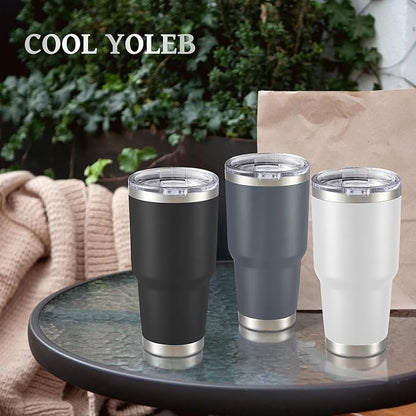 30 oz Tumbler with Lid Stainless Steel Tumblers Bulk Vacuum Insulated Cup Reusable Powder Coated Travel Mug Double Wall Leak Proof Cups Keep Cold Drinks for 12 Hours Gray, Set of 8
