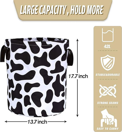 Cow Print Laundry Basket Animal Foldable Oxford Cloth Funny Tote Bag Laundry Hamper Clothes Storage Bucket Organizer For Bathroom/Laundry Storage/Bedroom Storage Basket 17.7x13.7 Inch