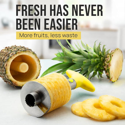 Zulay Kitchen Pineapple Corer and Slicer Tool – Stainless Steel Pineapple Cutter with Eye Remover Tool – Ergonomic Handle & Easy Core Remover – Reinforced Heavy-Duty Blade – Yellow