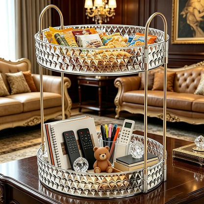 360° Rotating Makeup Organizer, 2-Tier Large Capacity Cosmetic Storage Rack for Bathroom Countertop & Vanity, Clear Acrylic Holder for Skincare, Perfume & Beauty Essentials
