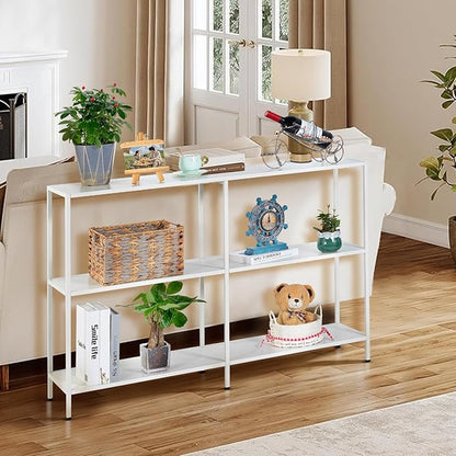 HDANI 47.2 Inch Metal Console Table with 3 Tier Strage Shelves,Narrow Entryway Table,Modern Sofa Tables for Entryway, Living Room,Bedroom,White
