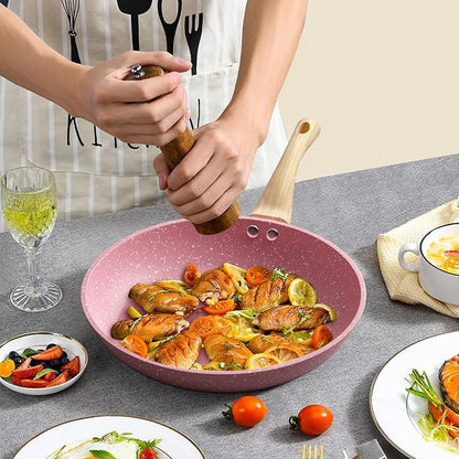 Innerwell 8-Inch Pink Nonstick Egg Pan, PFOA-Free Stone Cookware Skillet, Induction Compatible