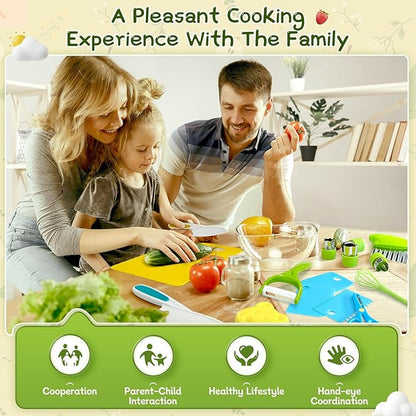 Chanking 17 Pieces Kids Safe Knife Set for Real Cooking Child-Friendly Plastic Chef Tools Montessori Kitchen Toys for Toddlers Birthday Gifts for Boys and Girls Ages 4+ (A)