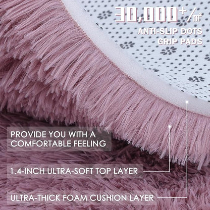 OLANLY Blush Round Rugs for Bedroom - Machine Washable, 4 ft Circle Area Rugs for Living Room, Soft and Fluffy Shaggy Carpet for Teen Girls and Boys, Nursery Rooms, Dorms, Home Decor Aesthetic