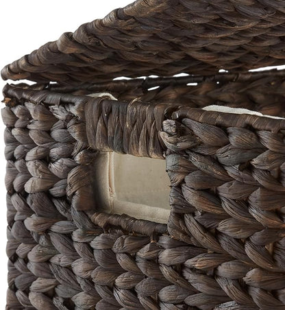 Casafield 2-Section Laundry Hamper with Removable Liner Bags - Espresso Dark Brown, Woven Water Hyacinth Double Laundry Basket Sorter for Clothes