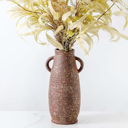 Ceramic Rustic Vase, 12.3 Inch Farmhouse Decorative Flower Vase for Home Decor, Rusty Vase for Living Room Bedroom Kitchen Office Decor Centerpiece Table Decorations