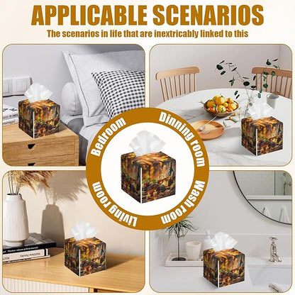 Vintage Wine Glass Tissue Box Cover 2PCS, Leather Tissue Box Holder Square Facial Paper Case Tissue Box Cube Organizer for Bathroom Bedroom Desk Office