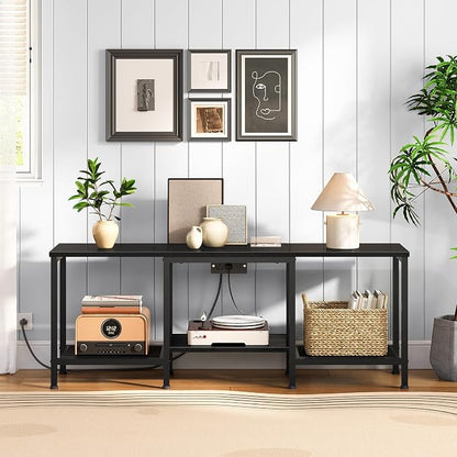 HOOBRO TV Stand with Charging Station to 55 Inches, LED Entertainment Center, Media TV Console Table with Open Storage Shelving for Living Room, Bedroom, Black BB122UDDS01