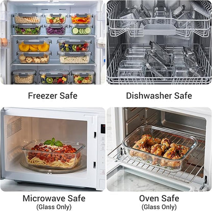 Dealusy 10 Sets (20-Piece) 4.5 Cup & 1.5 Cup Glass Food Storage Containers with lids, Airtight Leak-proof Glass Meal Prep Containers with Lids, Microwave Oven Freezer Dishwasher Safe, Gray