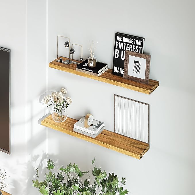 Howizz 36'' Pine Wood Floating Shelves for Wall- Set of 2 - Rustic Wall Mounted Wooden Shelf for Stylish Home Décor (Natural, 36x6.5x1.25) - 2pcs