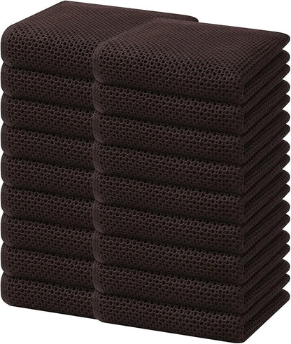 Homaxy 100% Cotton Waffle Weave Kitchen Dish Towels, Ultra Soft Absorbent Quick Drying Cleaning Towel, 13 x 28 Inches, 18-Pack, Dark Brown