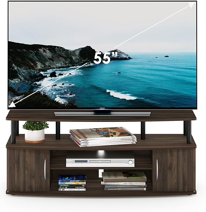Furinno JAYA Large Entertainment Stand for TV Up to 55 Inch, Columbia Walnut/Black