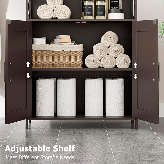 Homhedy Farmhouse Bathroom Storage Cabinet with 2 Doors, Toilet Paper Cabinet with Adjustable Shelf, Small Bathroom Cabinet for Kitchen/Laundry/Living Room, 11.8 x 23.6 x 31.5 Inches, Brown