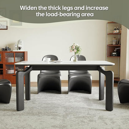 59'' Modern Dining Table, Sintered Stone Kitchen Table, Rectangular Slate Patio Table with Metal Legs, Indoor-Outdoor, Backyard, Scratch and Heat Resistant