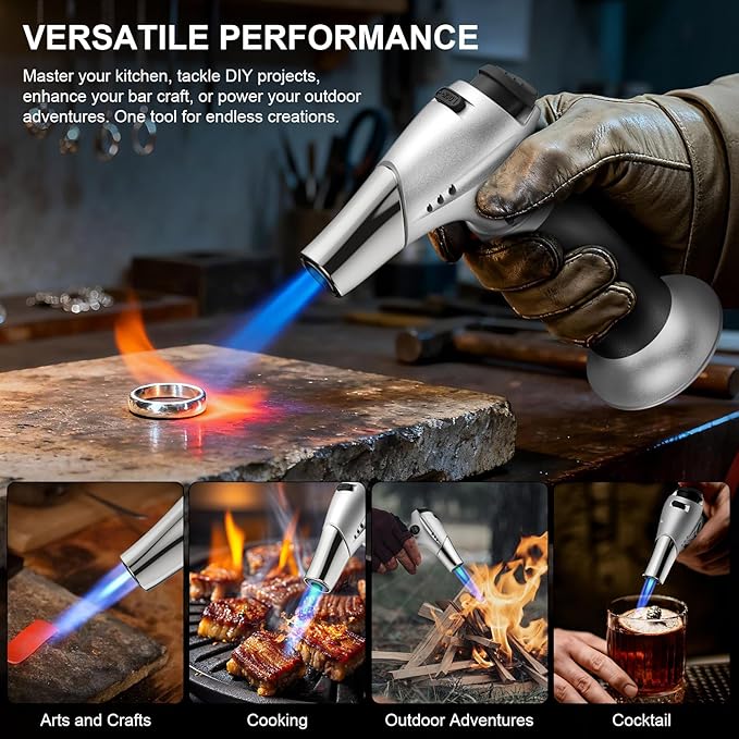 TBTEEK Butane Torch, Kitchen Torch Cooking Torch with Safety Lock & Adjustable Flame for Cooking, BBQ, Baking, Brulee, Creme, DIY Soldering(Butane Not Included)