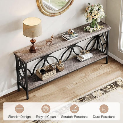 Tribesigns 70.9-Inch Narrow Sofa Table, 2-Tier Industrial Console Table Behind Couch, Long Entry Tables with Storage for Entryway, Living Room, Foyer, Hallway, Grey