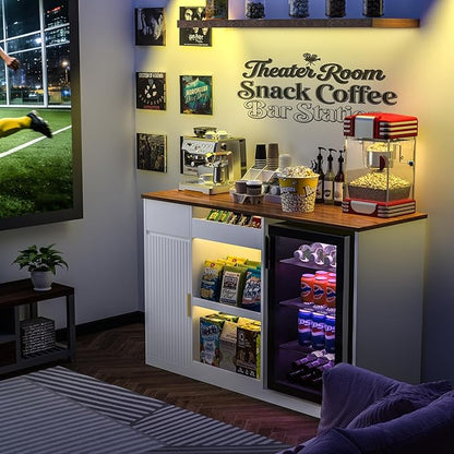 GDLF Snack Bar Cabinet with Fridge Space, White Coffee Bar and Beverage Station with Snack Storage and Display Shelves for Kitchen, Dining Room or Family Room, 51.2"