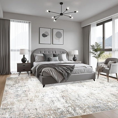 6x6 Area Rug Living Room Rug: Washable Modern Abstract Soft Thin Rug Indoor Floor No Slip Stain Resistant Carpet for Bedroom Dining Room Farmhouse Nursery Home Office - Brown Grey