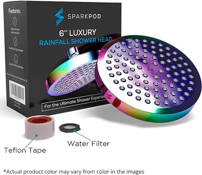 SparkPod Rain Shower Head, 6 Inch Round | High Pressure Shower Heads, 90 Nozzle (Touch-to-Clean), Adjustable Showerhead, No-tool Universal Connection