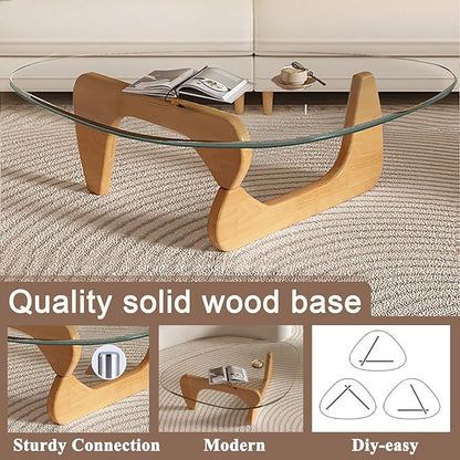 Mid Century Modern Glass Coffee Table, Coffee Table for Living Room, Noguchi Coffee Tables,Suitable for Bedroom Living Room Reception Office Tables (Wood/Transparent, ML)