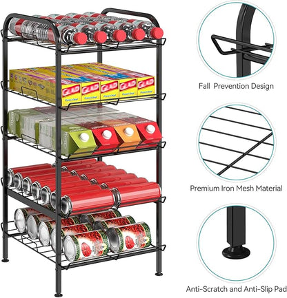 Water Bottle Organizer 5 Tier FreeStanding Water Bottle Storage Shelf Adjustable Water Bottle Holder Stand Metal Beverage Can Rack for Pantry Kitchen Party Black