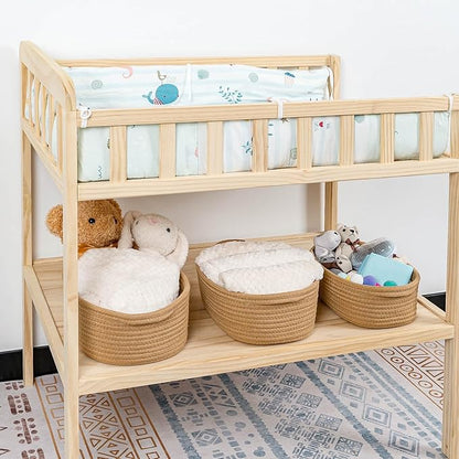 CubesLand Small Cotton Rope Storage Basket Set 5, Shelves Baskets for Organizing with Handle, Decorative Closet Storage Bins for Countertop Toilet Paper Basket for Toilet Tank Top,Brown Basket