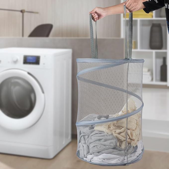 Seiritex Mesh Popup Laundry Hamper 115L Collapsible Laundry Basket Extra Large Capacity Foldable Clothing Storage Basket with Handles 26 H x 18 W x 18 L (Gray)