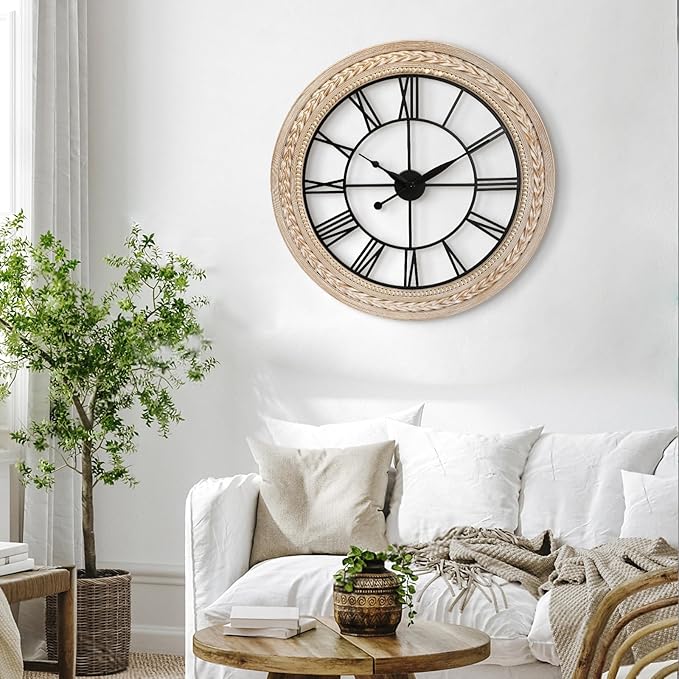 RiteSune Wall Clock 30 Inch Decor, Farmhouse Wall Clocks Battery Operated Silent, Bamboo Large Clocks for Wall, Oversized Wall Clock for Living Room Bedroom, Office