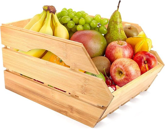 ROYALHOUSE Bamboo Fruit Bowl, Fruit & Vegetable Storage For Kitchen Countertop, Bamboo Fruit Basket, Tabletop Fruit Serving Bowl