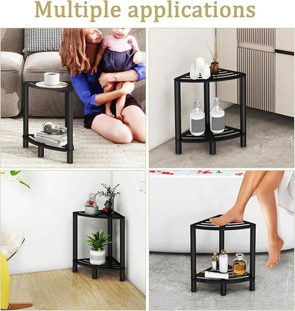 VOTZAAQ Stainless Steel Shower Stool, Double Layer Corner Shower Bench for Inside Shower, Shower Foot Rest for Shaving Legs, Matte Black Shower Seat for Small Bathroom