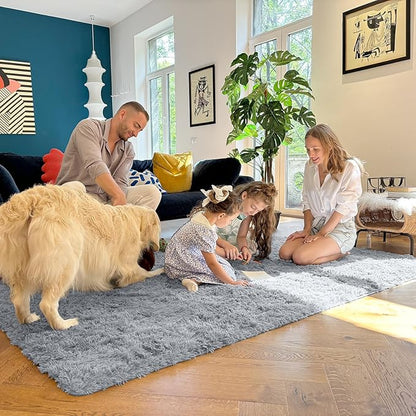 OLANLY 5x8 Machine Washable Large Area Rugs for Living Room, Bedroom, Soft Fluffy Shaggy Bedside Rug, Indoor Floor Carpet for Kids Girls and Boys, Dorms, Nursery, Home Decor, Silver Grey
