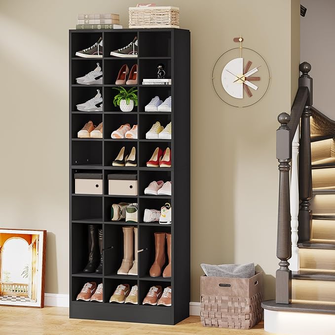 Tribesigns 10-Tier Shoe Storage Cabinet Set of 2, Black Wooden Shoe Rack with 30 Cubbies, Freestanding Tall Entryway Shoe Organizer for Closet, Entryway, Living Room