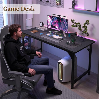 AZN Computer Desk, 47in Computer Desk, Office Desk w/Sturdy Metal Frame, Office Desk w/Water-Resistant, Scratchproof Surface, Home Office Desks w/Large Legroom for Work Study Writing Gaming, Black