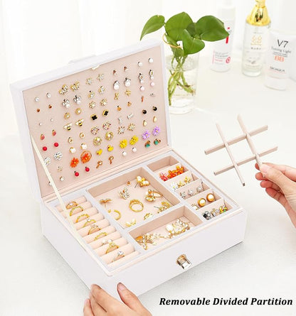 QBestry Girls Jewelry Box for Earrings Jewelry Organizer Box Teen Girls Earrings Organizer Jewelry Box Earring Holder Organizer Stud Earring Box for Girls Womens Jewelry Case Organizer White