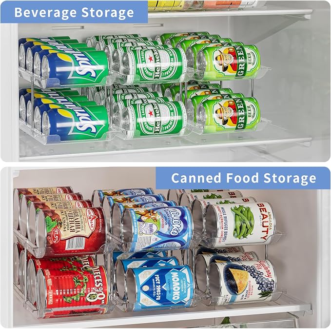 Jsyrjing Can Organizer for Pantry, 2-Tier Canned Goods Organizer 2 Pack | Automatic rolling, Modular flexible combination, Extra-thick clear material, Cabinet pantry fridge countertop storage