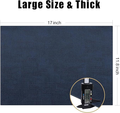 Homaxy Faux Leather Heat Resistant Placemats for Dining Table Set of 6, Waterproof Wipeable Washable PU Table Mats, Easy to Clean Anti-Slip Place Mats, 11.8" x 17", Navy Blue