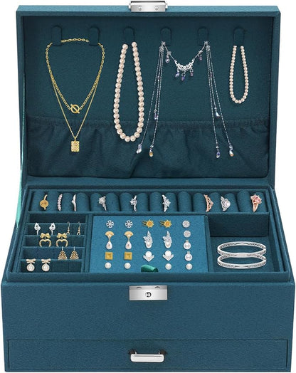Jewelry Organizer Box with Lock,3-Layer Jewellery Storage Display Holder Case Flannel Travel Jewelry Storage Case Jewelry Display Drawer Case for Earrings Bracelets Rings Necklaces