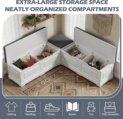 PAKASEPT L-Shape Storage Bench with Cushion, Backless Corner Bench Nook with Storage, Kitchen Dining Nook Bench with Hidden Storage for Dining Room, Kitchen, Entryway