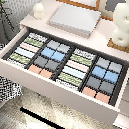 4 PACK Sock Underwear Drawer Organizer Dividers, Collapsible Cabinet Closet Storage Boxes for Clothes, Socks, Lingerie, Underwear, Tie, Belt,Bedroomedroom