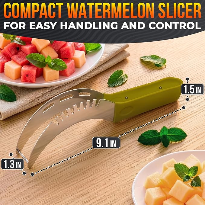 2-in-1 Watermelon Cutter Slicer Tool – Create Clean 1" Cubes & Slices with Watermelon Slicer for Cutting & Serving – Stainless Steel Fruit Cutter for 4th of July BBQ, Picnic, Camping & Snack Prep