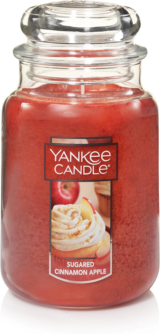 Yankee Candle Sugared Cinnamon Apple Scented, Classic 22oz Large Jar Single Wick Aromatherapy Candle, Over 110 Hours of Burn Time, Perfect for Fall and Autumn Home Décor