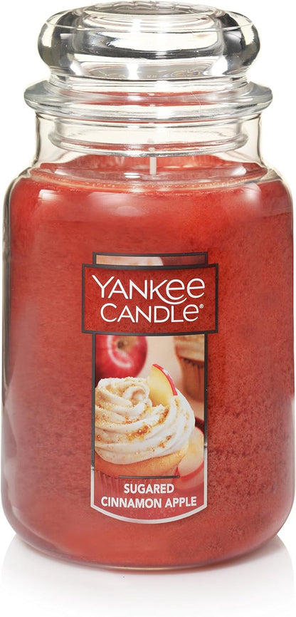 Yankee Candle Sugared Cinnamon Apple Scented, Classic 22oz Large Jar Single Wick Aromatherapy Candle, Over 110 Hours of Burn Time, Perfect for Fall and Autumn Home Décor