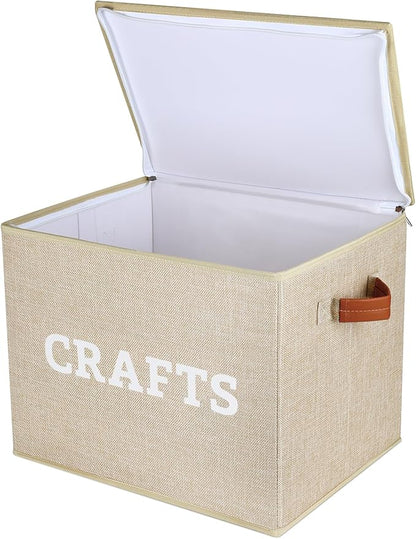 Lukeline Craft Storage Baskets for Organizing, Large Fabric Craft Organizers and Storage Box for Shelves, Closet, Craft Supplies, Books, Collapsible Storage Bins (Beige)