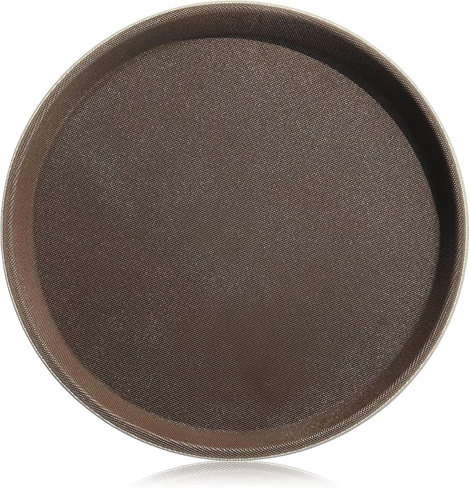 New Star Foodservice Non-Slip Tray, Plastic, Rubber Lined, Round (Brown, 11-Inch)