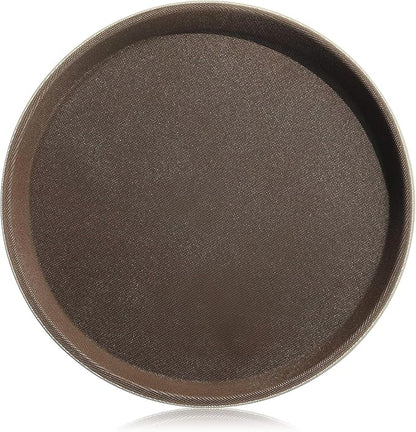 New Star Foodservice Non-Slip Tray, Plastic, Rubber Lined, Round (Brown, 11-Inch)