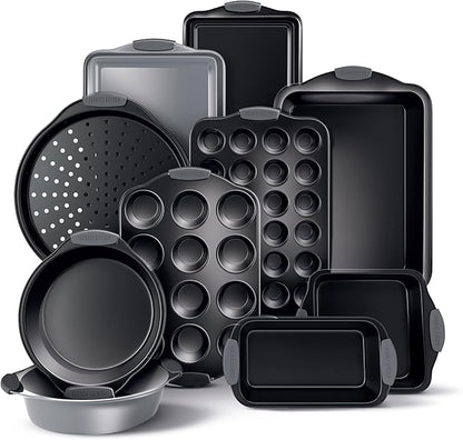Country Kitchen Nonstick Stackable Bakeware Set - Heavy Duty, Durable, Easy Release Baking Set, Grey, 10 Pcs