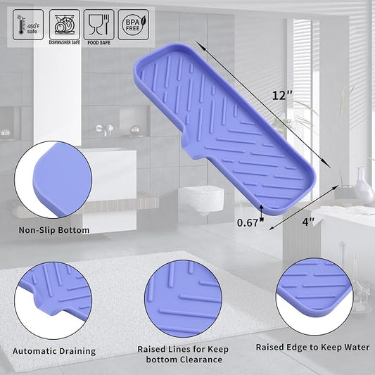 MicoYang Silicone Soap Dish with Drain Spout — Self-Draining Double Sink Organizer Tray for Kitchen & Bath, Dispensers, Sponges & Soap Holder, Non-Slip & Dishwasher Safe, Light Purple (Large, 12"×4")